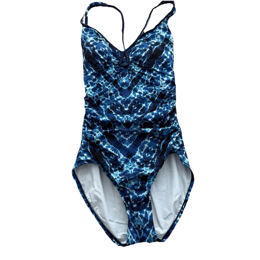 Coastal Blue Women's Small 4-6 Criss Cross Back One-Piece Swimsuit Blue Tie‎ Dye